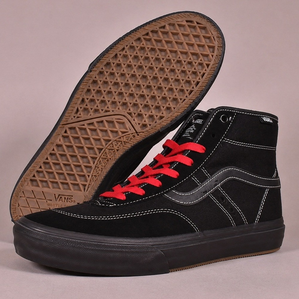 Vans Crockett High Pro Skate Shoes - Black/Red Men's Size 11.5
